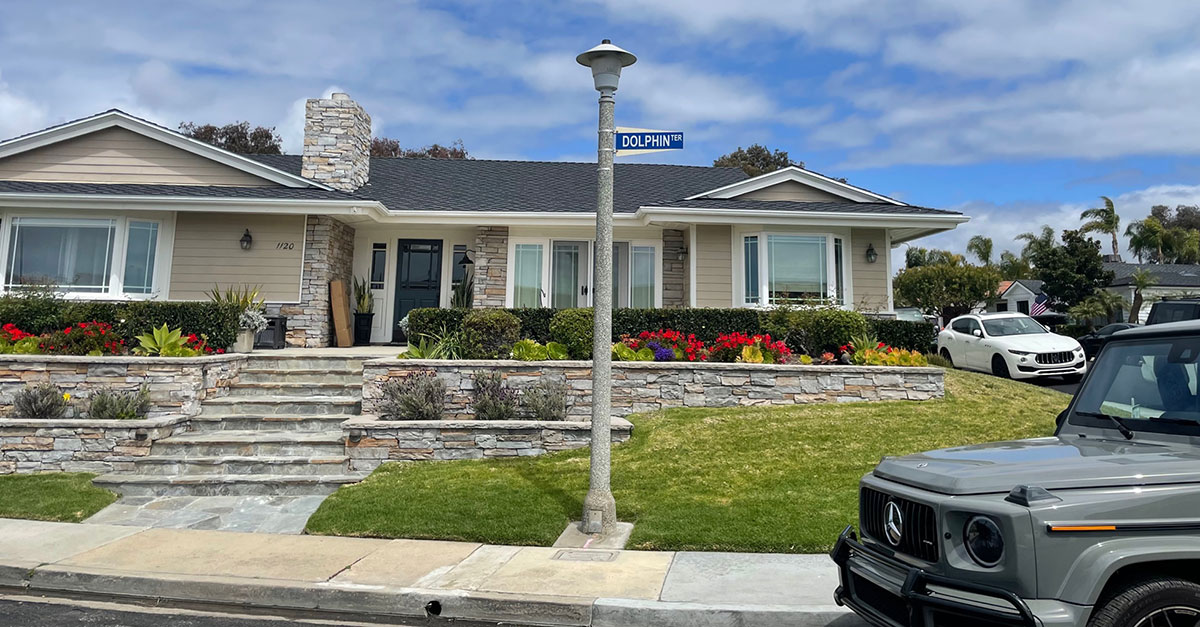 a single story home on Dolphin Terrace, Newport Beach, CA.